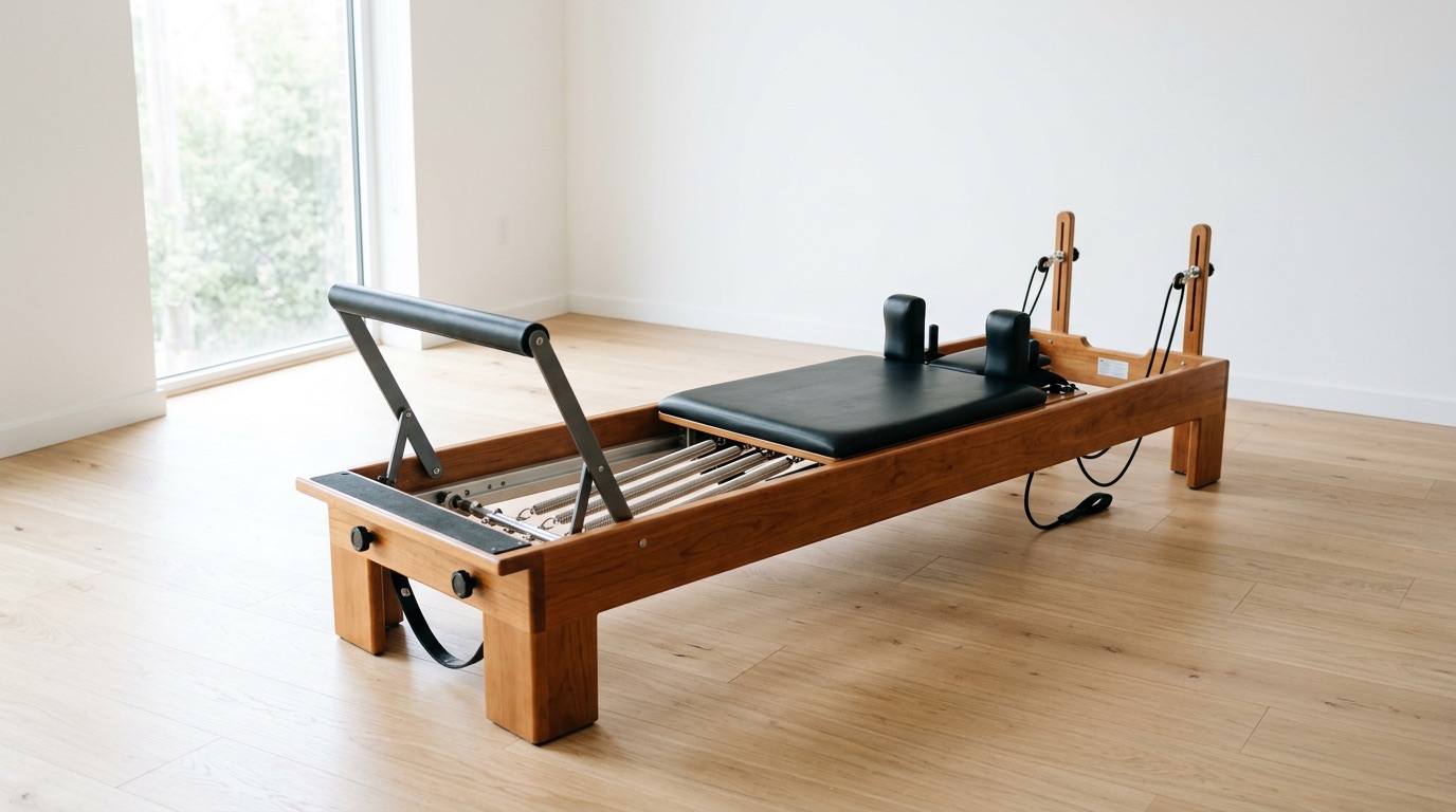 Reformer — kluzný pilatesový přístroj s pružinami.